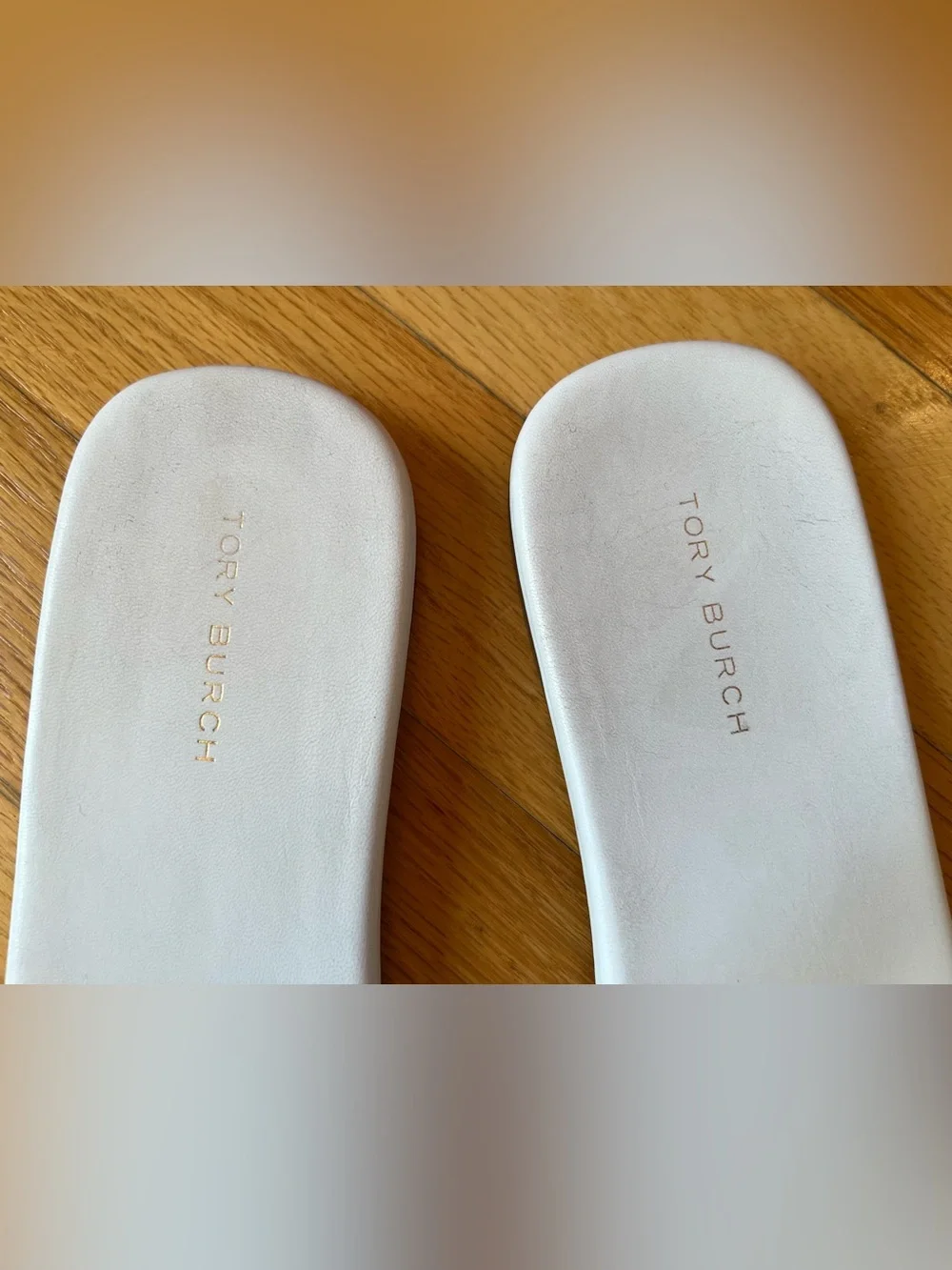 Tory Burch Gardenia White Ines Single-Band Leather Slide Sandals